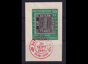 Bund 100 Jahre Briefmarken 1949 Mi.-Nr. 113 mit rotem Ersttags-O auf Briefstück