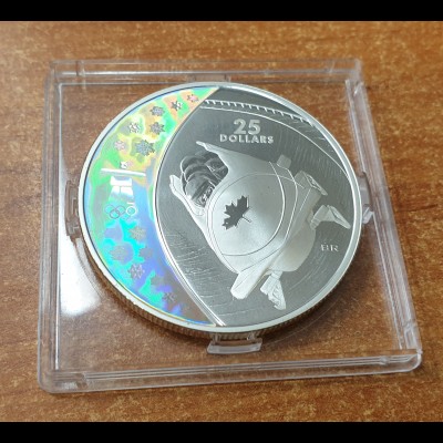 Kanada: Olympische Spiele Vancouver 2008 Hologramm-Silbermünze Bob 25 Dollar