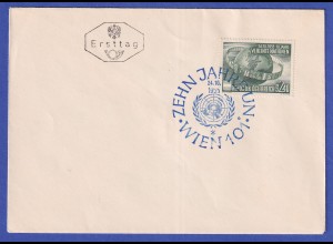 Österreich 1955 Zehn Jahre UNO Mi.-Nr. 1022 auf sehr dekorativem FDC