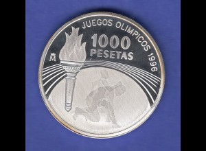 Spanien Silbermünze 1995 1000 Pesetas Olympische Spiele Atlanta / USA 1996 PP