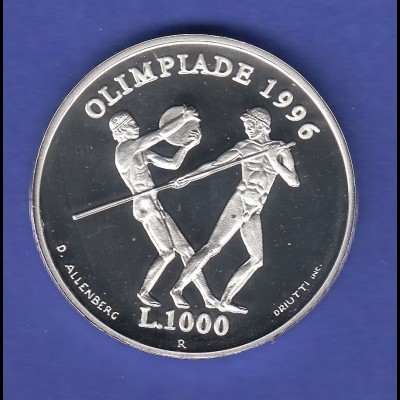 San Marino Silbermünze 1995 1000 Lire Olympische Spiele Atlanta / USA 1996 PP