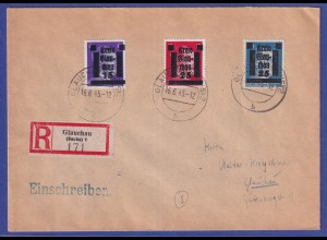 Lokalausgabe Glauchau Hitler mit Aufdruck Mi.-Nr. 5 a, 7, 10 auf Orts-R-Brief