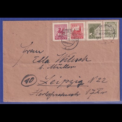 Lokalausgaben Plauen 1946 Mi-Nr. 2-5 auf Brief von Plauen nach Leipzig