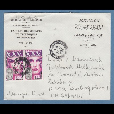 Tunesien 1984 Brief aus Monastir nach Marburg mit Paar Mi.-Nr. 1025