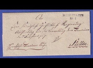 Preußen Vorphila-Dienstbrief mit Zweizeiler IAKOBSHAGEN, nach 1825