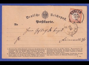 Deutsches Reich kl. Brustschild 1/2 Gr Mi.-Nr. 3, EF auf Postkarte aus BERLIN