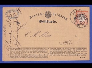 Deutsches Reich kl. Brustschild 1/2 Gr Mi.-Nr. 3 auf Postkarte aus DRESDEN