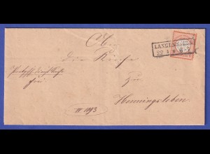 Deutsches Reich gr. Brustschild 1/2 Gr Mi.-Nr. 18 EF auf Brief aus LANGENSALZA