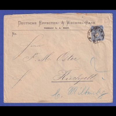 Deutsches Reich 20 Pfennige Mi.-Nr. 34, auf Bank-Brief aus FRANKFURT A.M.