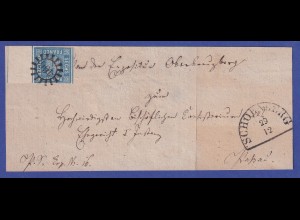 Bayern 6 Kreuzer blau mit ZWISCHENSTEGANSATZ auf Briefvorderseite, GMR 466