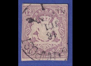 Bayern schmalrandige 12 Kreuzer Wappen Mi.-Nr. 18 mit Bahnpost-O 