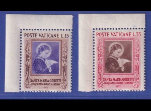 Vatikan 1953 Hl. Maria Goretti Mi.-Nr. 190-191 Eckrandstücke postfrisch **