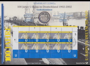 Bundesrepublik Numisblatt 2/2002 U-Bahn Berlin mit 10-Euro-Silbermünze 