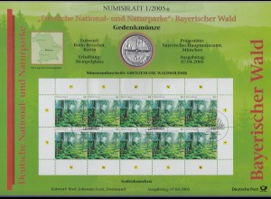 Bundesrepublik Numisblatt 1/2005 Bayerischer Wald mit 10-Euro-Silbermünze 
