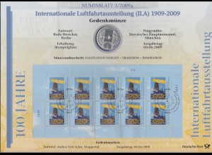 Bundesrepublik Numisblatt 3/2009 Luftfahrt-Ausstellung mit 10-Euro-Silbermünze 