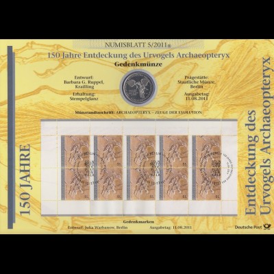 Bundesrepublik Numisblatt 5/2011 Archaeopteryx mit 10-Euro-Gedenkmünze 