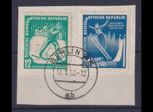 DDR 1952 Wintersport Oberhof Mi.-Nr. 298-99 Satz 2 Werte mit ET-O auf Briefstück