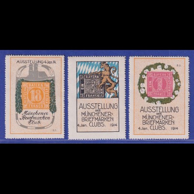 München 1914 Reklamemarken Ausstellung Briefmarkenclub 3 Stück
