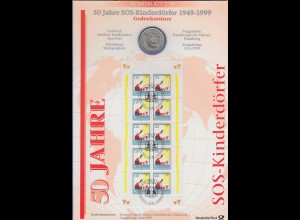 Bundesrepublik Numisblatt 2/1999 50 Jahre SOS-Kinderdörfer mit 10-DM-Silbermünze