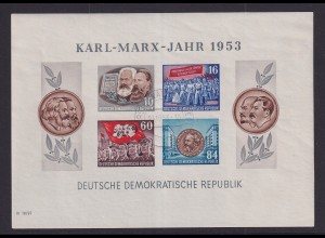 DDR 1953 Karl Marx-Block Mi.-Nr. Block 9B mit Tages-O FÜRSTENWALDE (SPREE) 