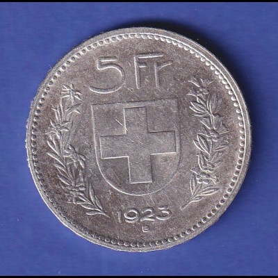 Schweiz Silbermünze 5 Franken Fünfliber Tellknabe Jahrgang 1923 B