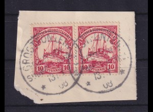 Deutsch-Südwestafrika 1908 Stempel GROOTFONTEIN auf 2x Mi.-Nr. 26 auf Briefstück