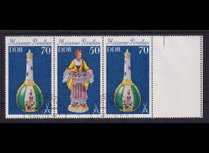 DDR 1979 Meissener Porzellan Zusammendruck 70-50-70 mit Leerfeld rechts echt O