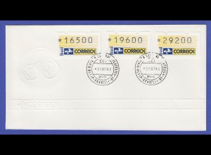 Brasilien ATM BRASILIANA'93, Mi.-Nr. 4, Satz 16500-19600-29200 auf offiz. FDC