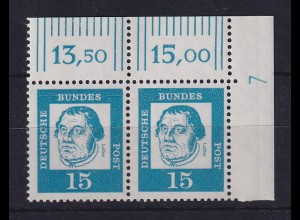 Bund 1961 Martin Luther Mi.-Nr. 351 x waag. Eckrandpaar OR Druckerzeichen 7 **