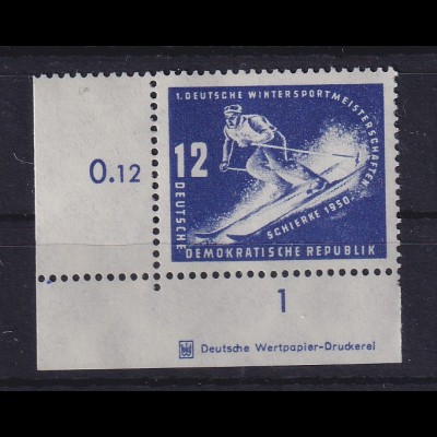 DDR 1950 Sportmeisterschaft Mi.-Nr. 246 Eckrandstück UL mit Druckerzeichen **
