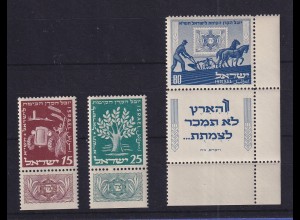 Israel 1951 Landwirtschaft Mi.-Nr. 59-61 mit Full-Tab postfrisch **