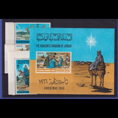 Jordanien 1966 Weihnachten Mi.-Nr. 629-631 A und Block 37 postfrisch **