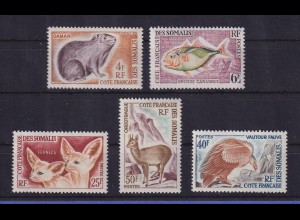 Französische Somaliküste 1962 Wildtiere Mi.-Nr. 337-341 (ohne 336) postfrisch **