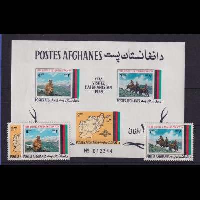 Afghanistan 1969 Tourismus-Werbung Mi.-Nr. 1048-1050 A, Block 67 postfrisch **