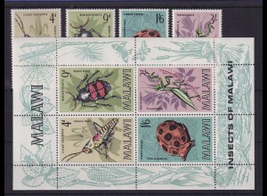 Malawi 1970 Einheimische Insekten Mi.-Nr. 123-126 und Block 17 postfrisch **