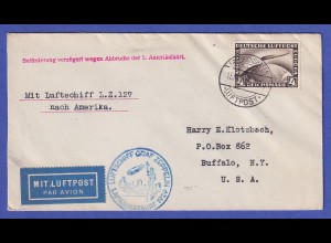 Dt. Reich Zeppelin 1.Amerikafahrt 1929 Brief n. Buffalo verzögert wg. Abbruch