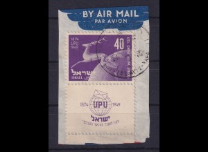 Israel 1950 UPU Hirsch Mi.-Nr. 28 mit Full-Tab gest. auf Briefstück