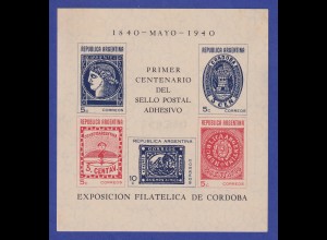 Argentinien 1940 Hundert Jahre Briefmarken Mi.-Nr. Block 4 postfrisch ** / MNH 
