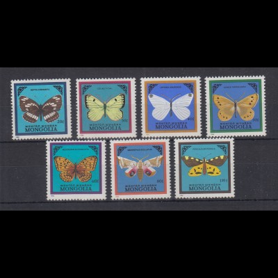 Mongolei 1986 Freimarken Schmetterlinge kpl. Satz Mi.-Nr. 1776-82 ** 