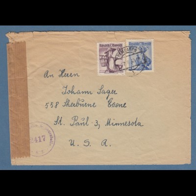 Österreich 1953 A-Brief in die USA mit MIF Trachten Mi.-Nr. 909, 916 O PAMHAGEN