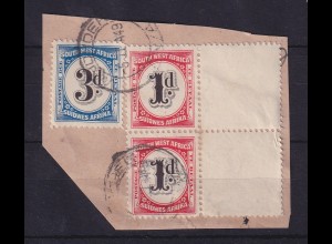 Südwestafrika 1931 Portomarken Mi.-Nr. 87 mit Leerfeldern, 89 O auf Briefstück