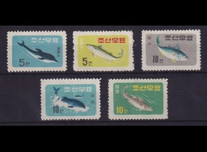 Korea Nord 1961 Wale und Fische Mi.-Nr. 293-297 (*) ohne Gummi wie verausgabt