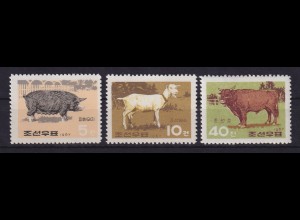 Korea Nord 1967 Nutztiere Mi.-Nr. 769-771 A ** und (*) wie verausgabt