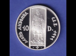 Andorra Silbermünze 10 Diners Petrus III. - ECU - Zollunion 1995 PP