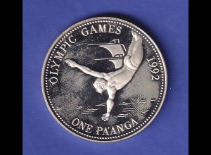 Tonga Silbermünze 1 Pa'anga Olympiade Barcelona Wasserspringen 1991 PP