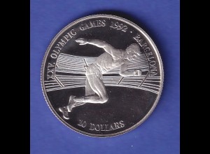 Cook Island Silbermünze 10 $ Olympiade Barcelona Sprinter 1990 PP