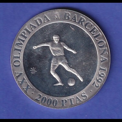 Spanien Silbermünze 2000 Peseten Olympiade Barcelona Fußball 1990 PP