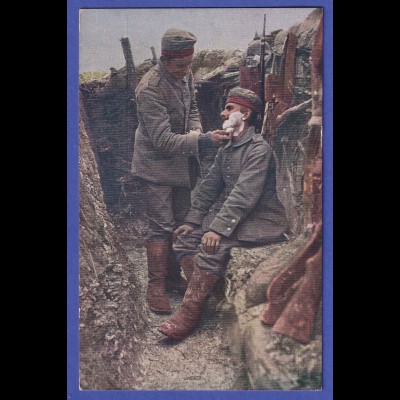 Deutsches Reich 1915 Feldpostkarte "Barbier im Schützengraben"