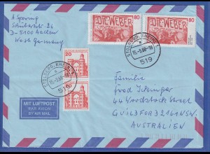 Bund 1987 Mi.-Nr. 1344 portogerechte MIF auf Brief von STOLBERG nach Australien