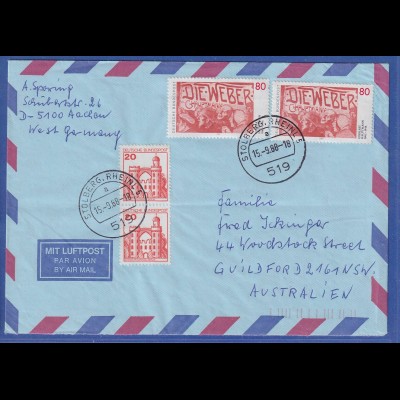 Bund 1987 Mi.-Nr. 1344 portogerechte MIF auf Brief von STOLBERG nach Australien